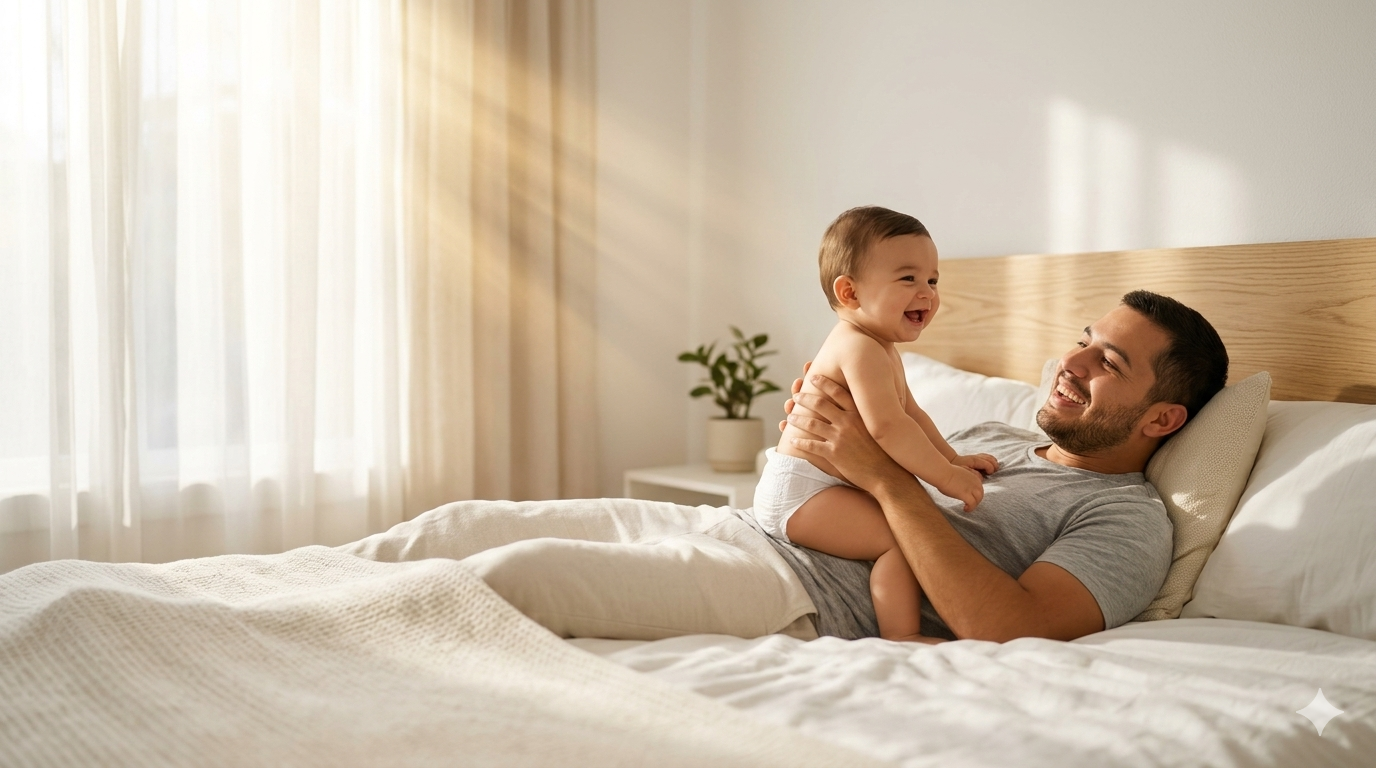 Father and baby morning joy – Cocoon soft hypoallergenic diapers